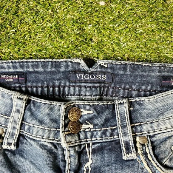 VIGOSS Capri Women Size 7/8 Blue The Dallas Capri Stretch Distressed - Picture 4 of 10